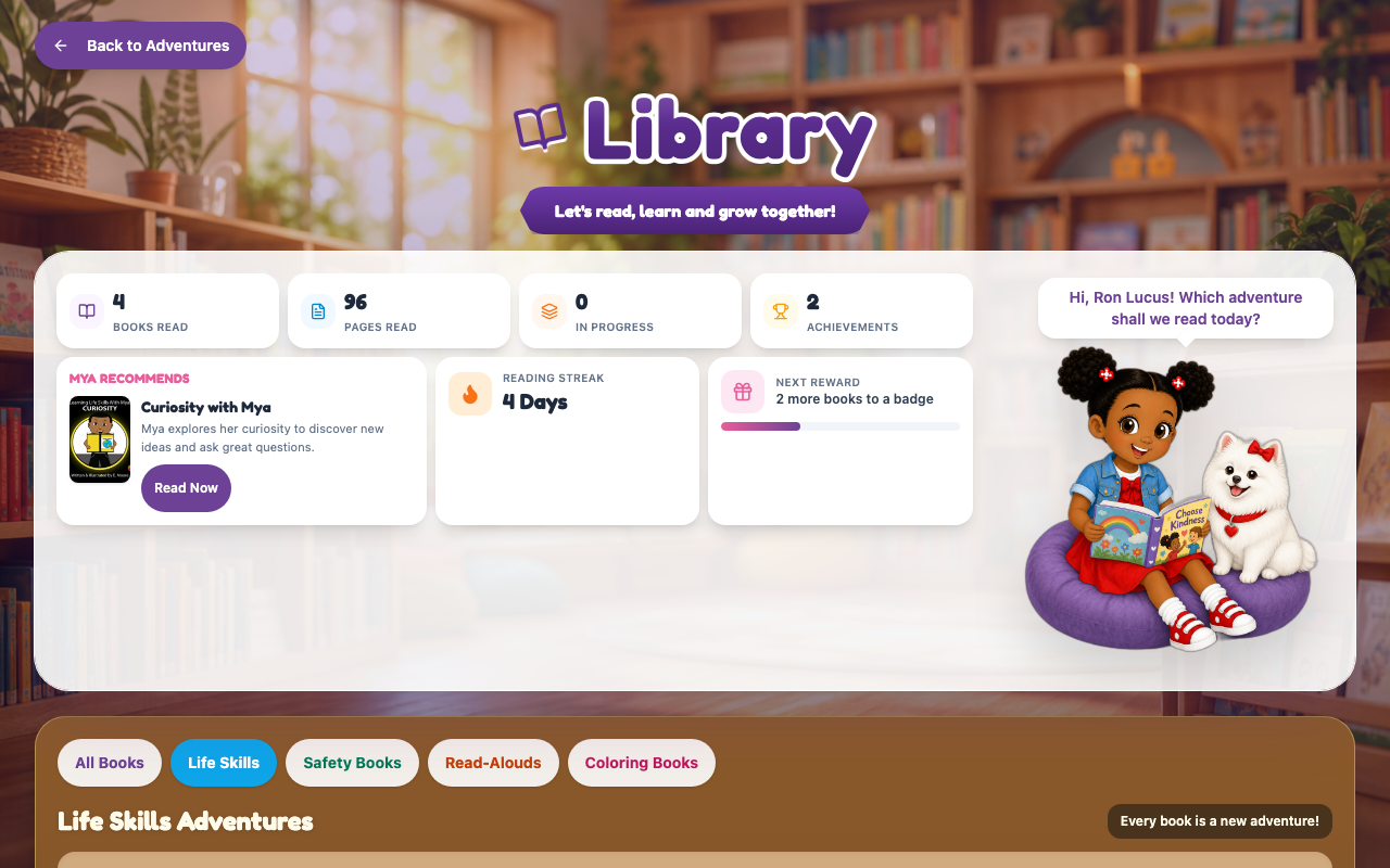 Library in the Mya Kids Club portal